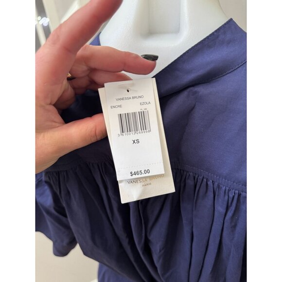 NWT VANESSA BRUNO Ezola Cotton Poplin Midi Shirt Dress Navy Blue Size XS - Picture 4 of 4